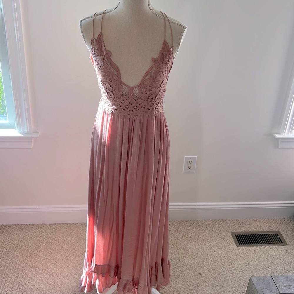 Free People One Adella Maxi Slip Dress, Rose, Size Small